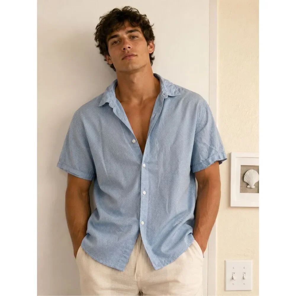 ✨John Varvatos Men’s Button Down Short Sleeve Pattern Blue Sz Medium Shirt✨